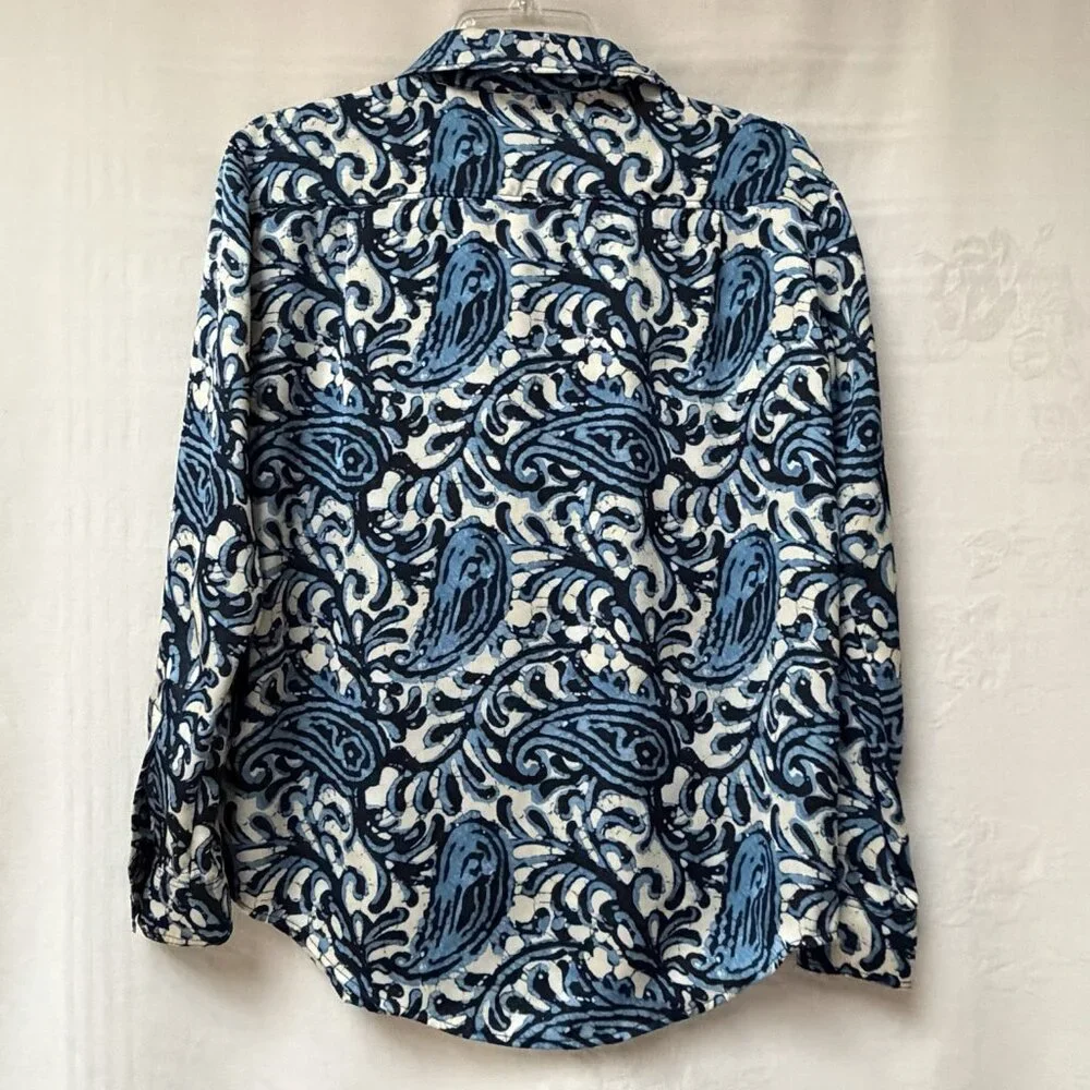Michael Michael Kors Women's Black Blue Swirl Pattern Button Up‎ Shirt Size P